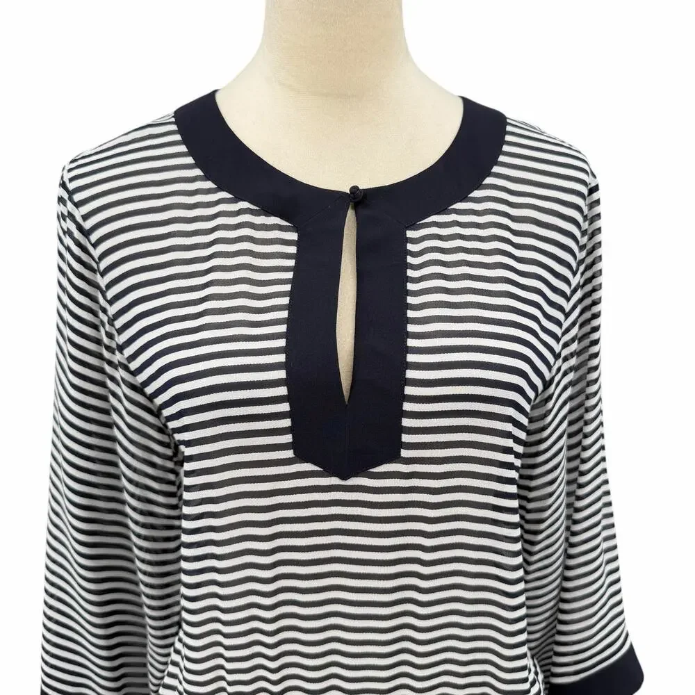 Tory Burch NWT Clemente Navy White Stripe 100% Silk Sheer Long Caftan Coverup